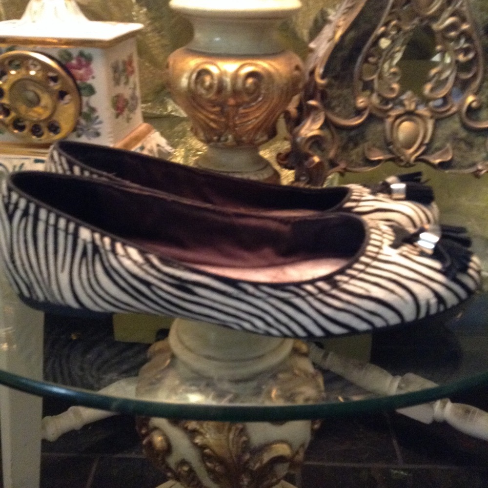 SPERRY TOP-SIDER ZEBRA PRINT COW HAIR TASSELS FLAT